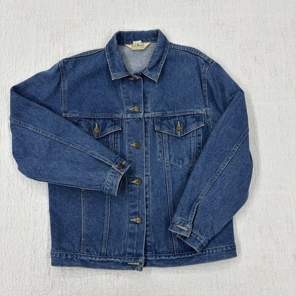 Vintage 90s LL Bean Denim Jacket Mens Size Medium Reg Jean Trim